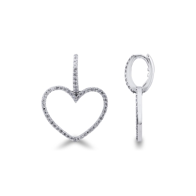 White gold 18k diamond heart drop earrings 