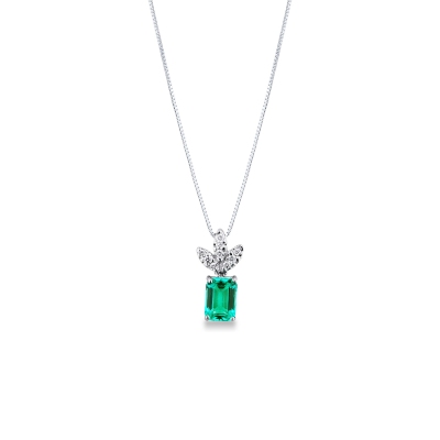 White gold 18k pendant with emerald and diamonds 