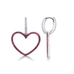 White gold 18k earrings heart shaped with diamonds and rubies 