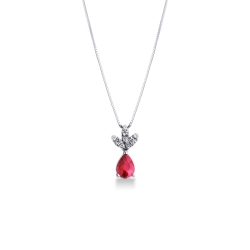 18k white gold pendant with 3 diamond leaves and ruby