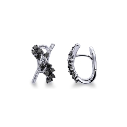 Criss cross earrings in white gold 18k with white and black diamonds 