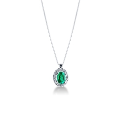 Necklace with pendant, central oval emerald and diamonds