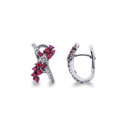 18k white gold criss cross earrings with rubies and diamonds 