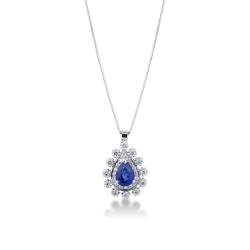 White gold 18k pendant with sapphire and 12 diamond flowers 