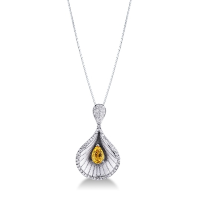 18k white gold fancy pendant with diamonds and citrine