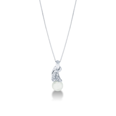 Necklace in 18k white gold with pearl pendant and diamonds