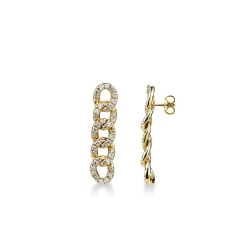 Yellow gold 18k drop earrings groumette link with diamonds 