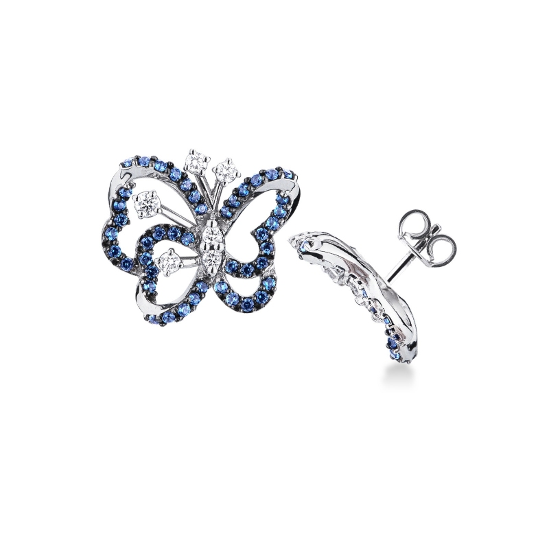 Orecchini farfalla in oro bianco 18k con zaffiri blu e diamanti