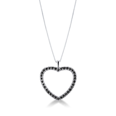 Heart silhouette pendant with black diamonds