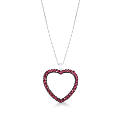 Heart pendant with burnished rubies