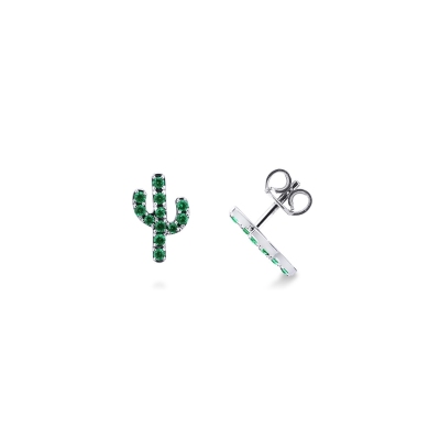 18k white gold cactus earrings with emeralds