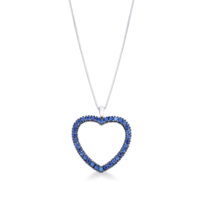 Heart pendant with burnished blue sapphires 