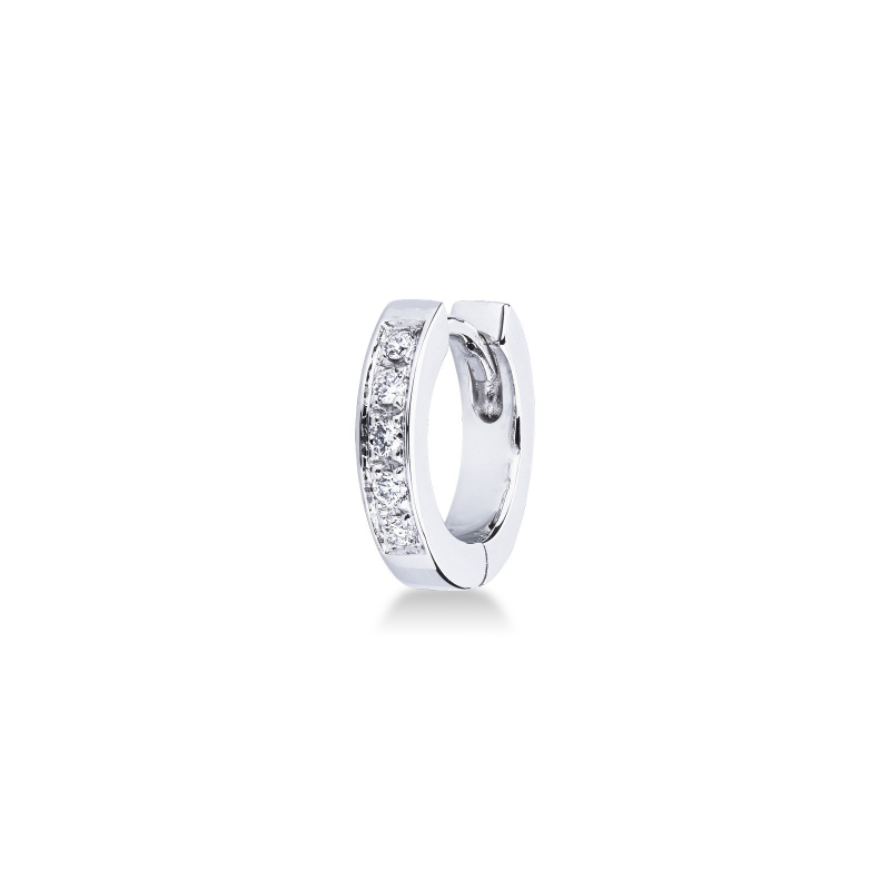 Mono orecchino a cerchio in oro bianco 18k con diamanti, ct. 0,06