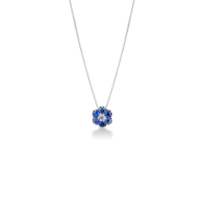 18k white gold flower pendant with sapphires and diamonds
