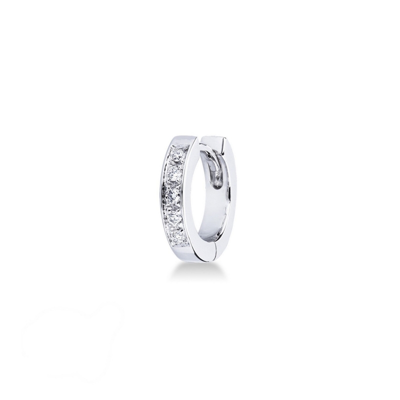 Mono orecchino a cerchio in oro bianco 18k con diamanti, ct. 0,06, uomo