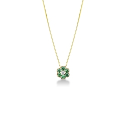 Little flower pendant in 18k yellow gold with diamonds and emeralds