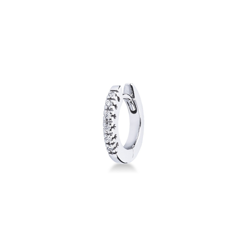 Mono orecchino a cerchio in oro bianco 18k con diamanti, ct. 0,04