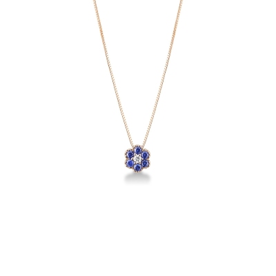 Little flower pendant in 18k rose gold with diamonds and sapphires