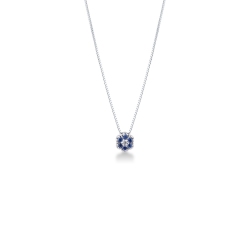 Little flower pendant in 18k white gold with blue sapphires and diamonds
