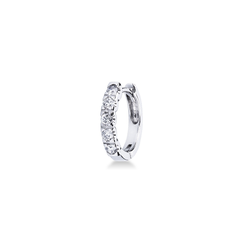 Mono orecchino a cerchio in oro bianco 18k con diamanti, ct. 0,28