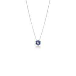 Little flower pendant in 18k white gold with diamonds and sapphires