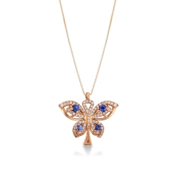 Fancy butterfly pendant in 18k rose gold with sapphires and diamonds
