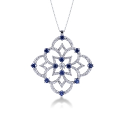Rose window pendant in 18k white gold with sapphires and diamonds