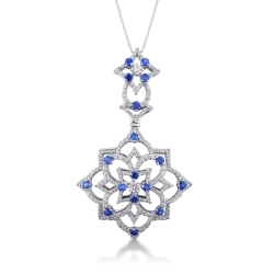 Rose window pendant in 18k white gold with sapphires and diamonds