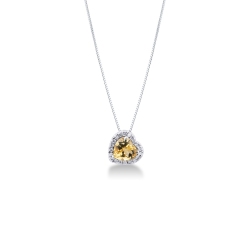 Necklace with inclined pendant, heart cut citrine and diamonds