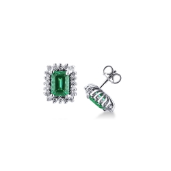 White gold 18k stud earrings with emeralds and diamonds 