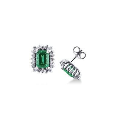 White gold 18k stud earrings with emeralds and diamonds 