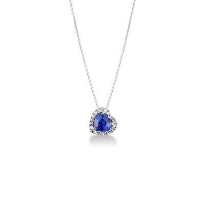 Necklace with sapphire and diamond heart pendant 