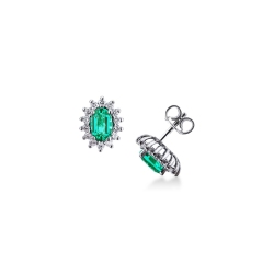 18k white gold halo stud earrings with emeralds and diamonds 