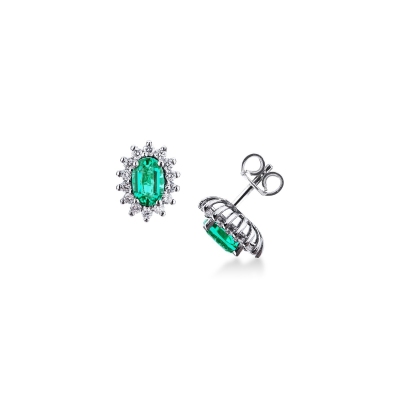 18k white gold halo stud earrings with emeralds and diamonds 