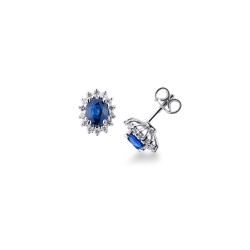18k white gold stud earrings with blue sapphires and diamonds halo