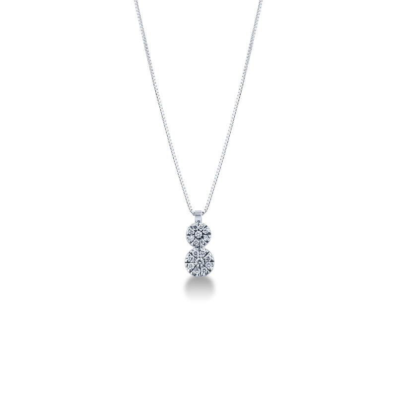 18k white gold 2 circles pendant with diamonds