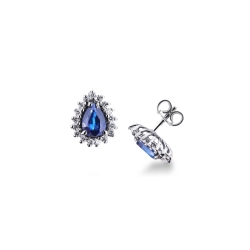 White gold 18k halo stud earrings with blue sapphires and diamonds 