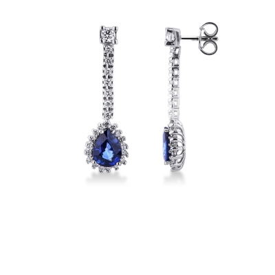 White gold drop earrings with blue sapphires and diamonds 