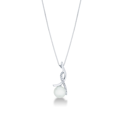 18k white gold pearl chain with diamonds