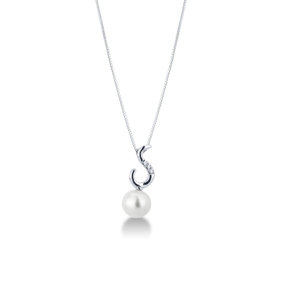 18k white gold necklace with pearl and diamonds