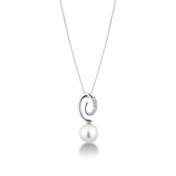 18k white gold necklace with spiral pendant with pearls and diamonds 