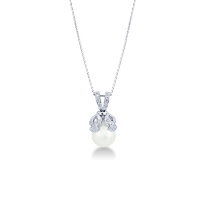 White gold 18k necklace with pearl and diamonds 