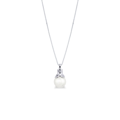 18k white gold necklace with one pearl and diamonds 