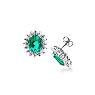 ORECCHINI CONTORNO CON SMERALDI mm8x6 circa E 16BRILL  (N2609)