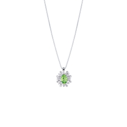 Necklace with pendant, central peridot and a fancy crown of diamonds