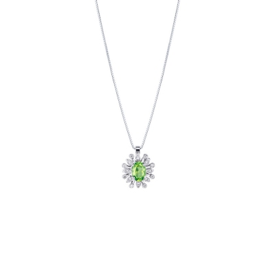 Necklace with pendant, central peridot and a fancy crown of diamonds
