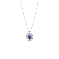 Necklace with pendant, central blue sapphire and a fancy diamonds crown