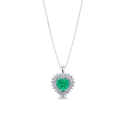 Necklace with pendant, central heart cut emerald and diamonds