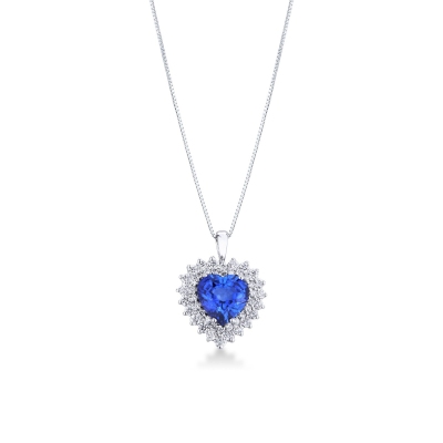 Necklace with heart shaped pendant,blue sapphire and diamonds