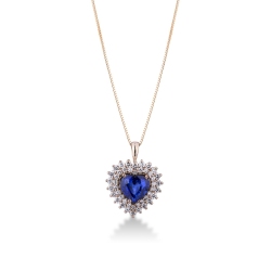 Necklace with pendant, central heart shaped sapphire and diamonds
